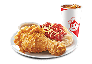 1-pc Chickenjoy with Burger Steak & Half Jolly Spaghetti Super Meal - Jollibee