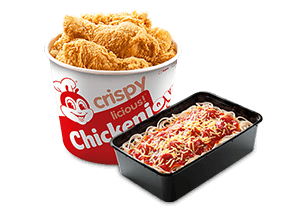 8 - pc. Chickenjoy Spicy Bucket with Jolly Spaghetti Family Pan - Jollibee