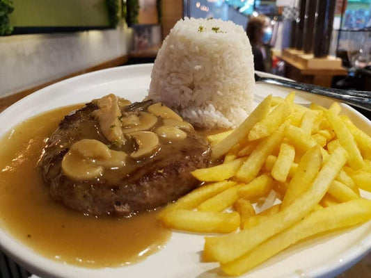 Angus Burger Steak Rice Meal - Black Scoop Dagupan