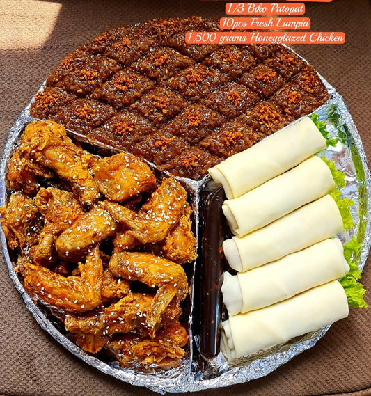 Large Combo 3in1: 1/3 Biko Patopat, 10-pcs. Fresh Lumpia, 1,500g Honeyglazed Chicken - Cusina Makoli