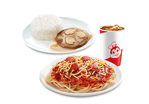 Jolly Spaghetti with 1pc Burger Steak & Drinks - Jollibee