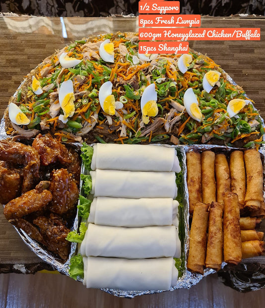 Large Combo 4in1: 1/2 Sapporo, 8-pcs. Fresh Lumpia, 600g Honeyglazed Chicken/Buffalo, 15-pcs. Shanghai - Cusina Makoli