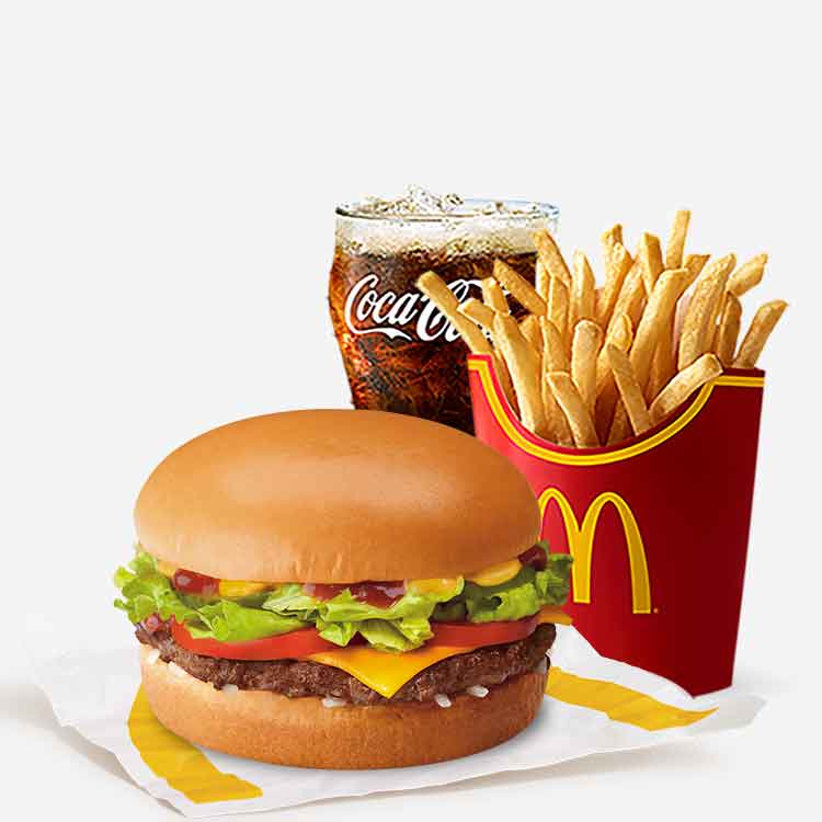 Cheese Burger w/ Lettuce & Tomatoes with Large Fries & Drinks - Mcdonald's