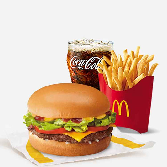 Cheese Burger w/ Lettuce & Tomatoes with Medium Fries & Drinks - Mcdonald's