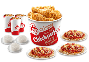 6 - pc. Chickenjoy w/ Rice, Jolly Spaghetti & Drinks - Jollibee