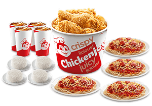 8 - pc. Chickenjoy w/ Rice, Jolly Spaghetti & Drinks - Jollibee