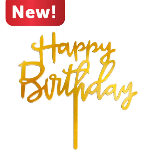 Gold Happy Birthday Greeting Topper - Red Ribbon